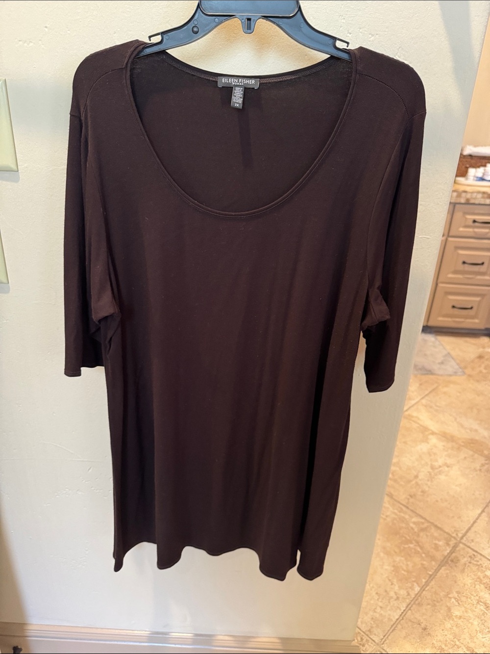 Eileen Fisher Deep Brown Scoop Neck Short Sleeve Top